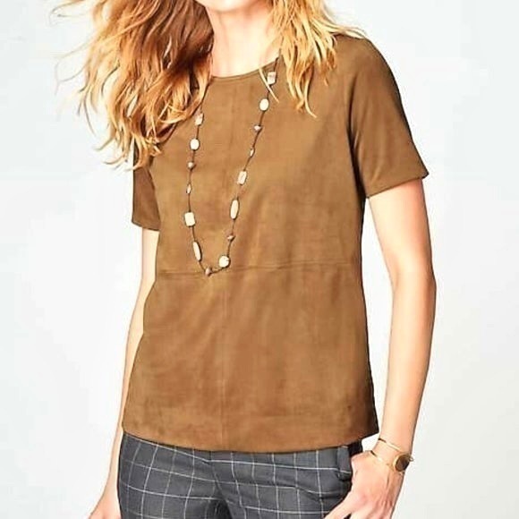 J. Jill Acorn Brown Faux Suede Women’s Blouse Size Small - Picture 1 of 15